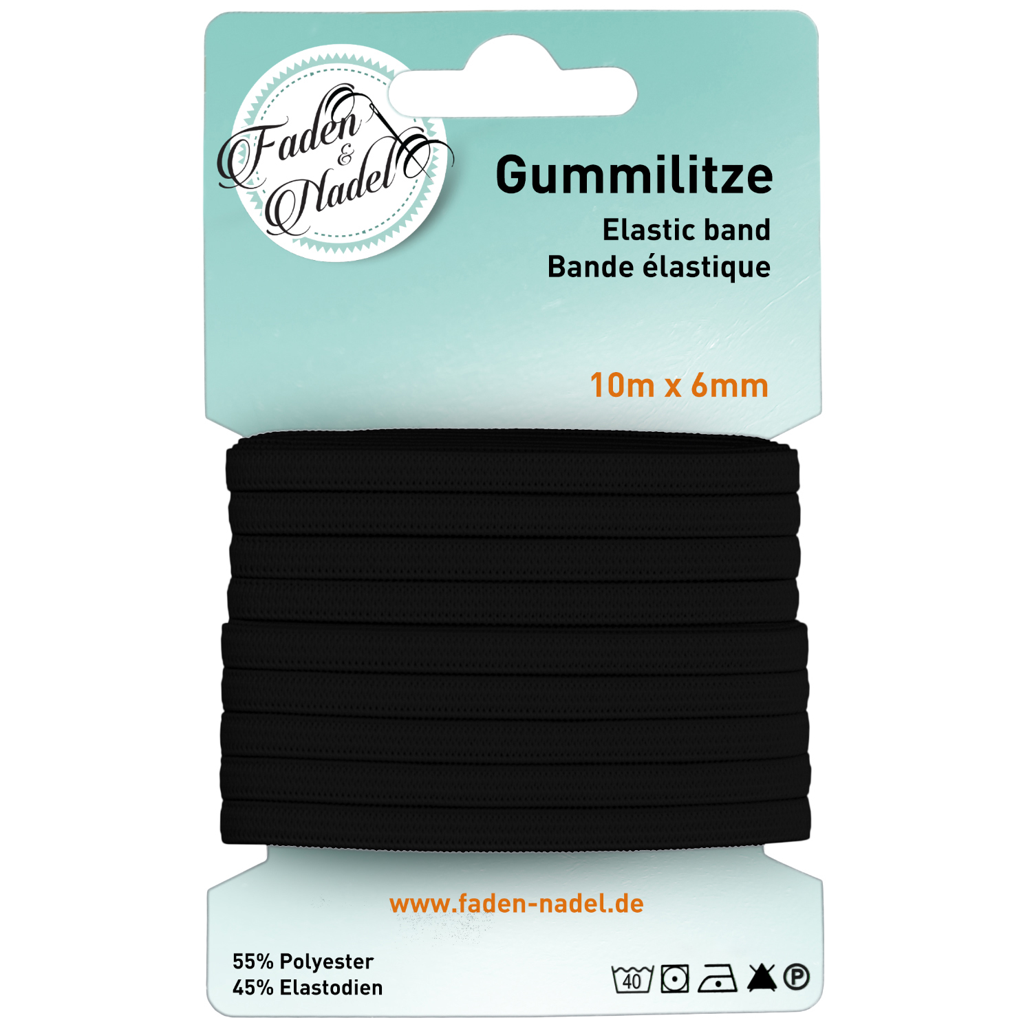 10 m Gummilitze (6 mm) elastisches Gummiband in schwarz, bügelbar