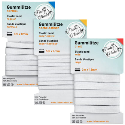 Gummilitze 3er Set (5mm x 5m, 7mm x 5m, 12mm x 3m)