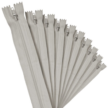 Reißverschluss Set: 10 Nylon Reißverschlüsse in hellgrau, nicht teilbar, jeweils 22 cm lang