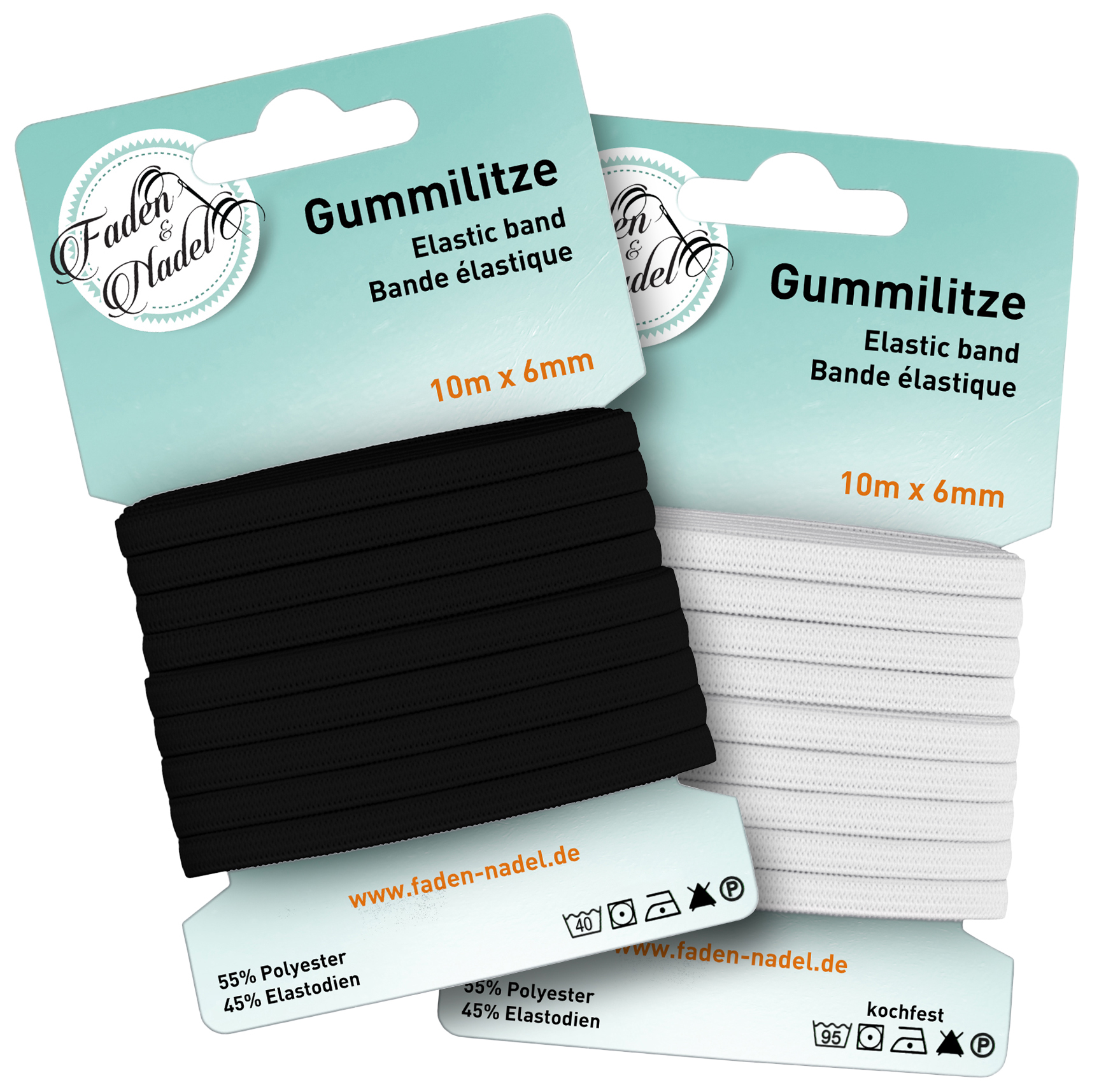6 mm Gummilitze : Set aus 2 x 10 Meter, schwarz u. weiß, bügelbar