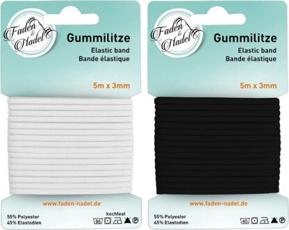 3 mm Gummilitze, Set aus 2 x 5 m, in schwarz u. weiß, elastisch u. bügelbar