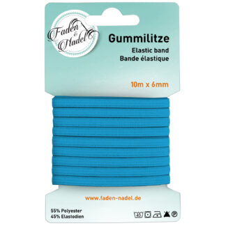 Faden & Nadel 6 mm Gummilitze : elastisches Gummiband, 10 m lang, blau, bügelbar