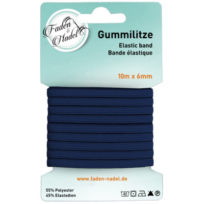 Faden & Nadel 6 mm Gummilitze : elastisches Gummiband, 10 m lang, dunkelblau, bügelbar