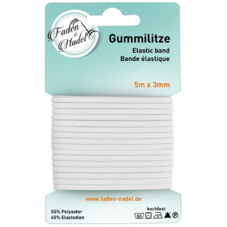 3 mm Gummilitze : elastisches Gummiband, in weiß, 10 m lang, Kochfest u.  bügelbar – Faden & Nadel