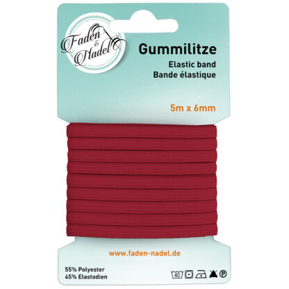 6 mm Gummilitze : elastisches Gummiband, 5 Meter lang, rot-braun, bügelbar