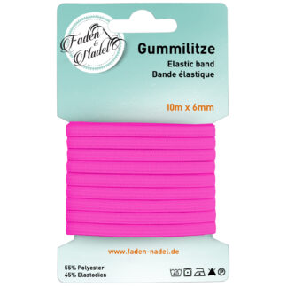 Faden & Nadel 6 mm Gummilitze : elastisches Gummiband, 10 m lang, Pink, bügelbar