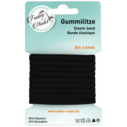 6 mm Gummilitze : elastisches Gummiband, 5 m lang, schwarz, bügelbar