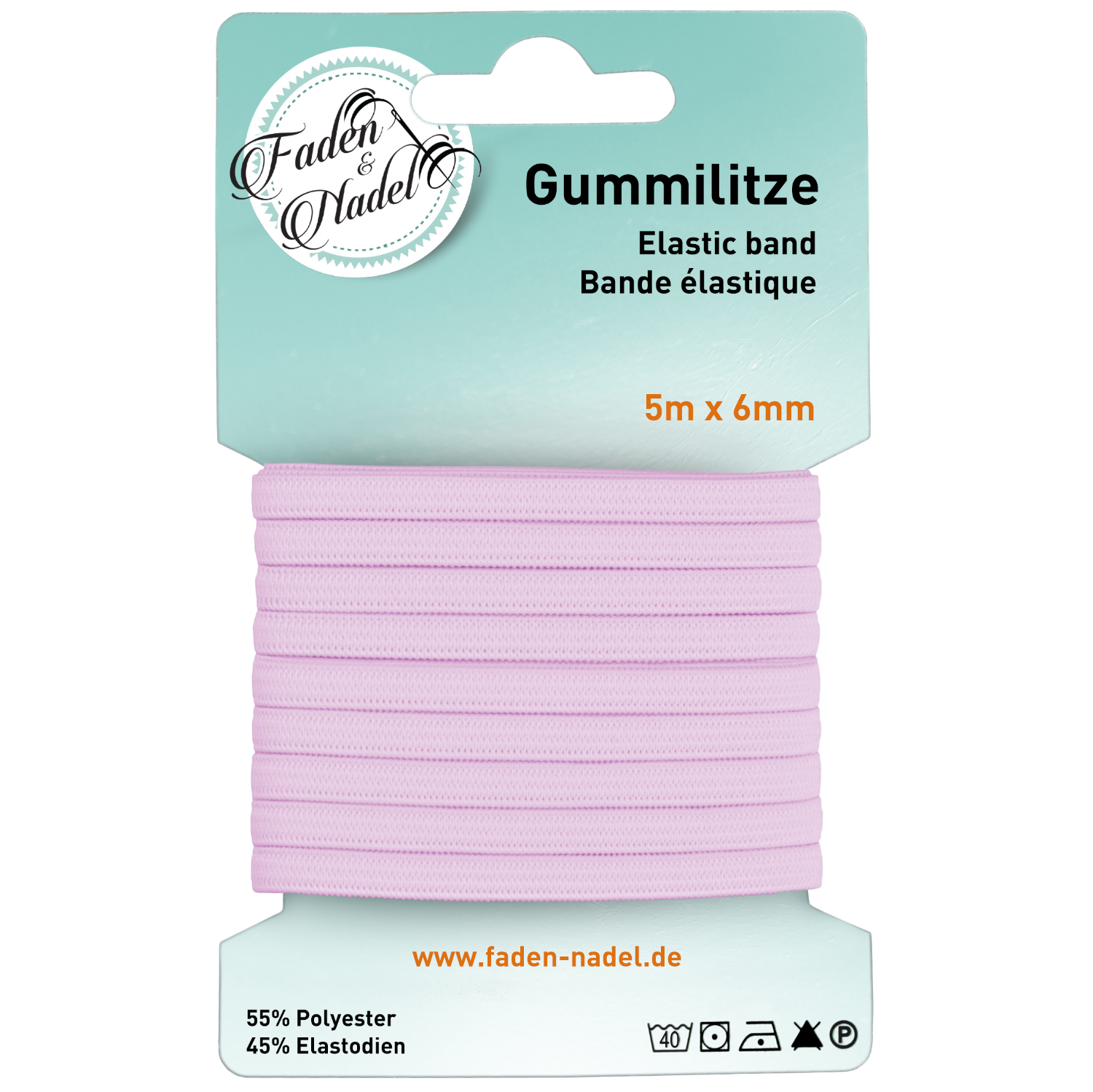 6 mm Gummilitze : elastisches Gummiband, 5 m lang, rosa, bügelbar