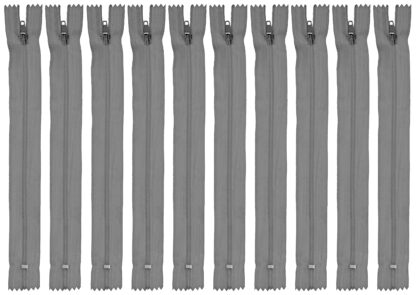 Reißverschluss Set: 10 Nylon Reißverschlüsse in grau, nicht teilbar, jeweils 22 cm lang – Bild 2